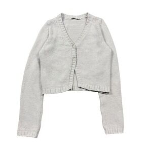 Y2K Abercrombie & Fitch Light Gray Knit Cropped Cardigan Sweater Womens Small